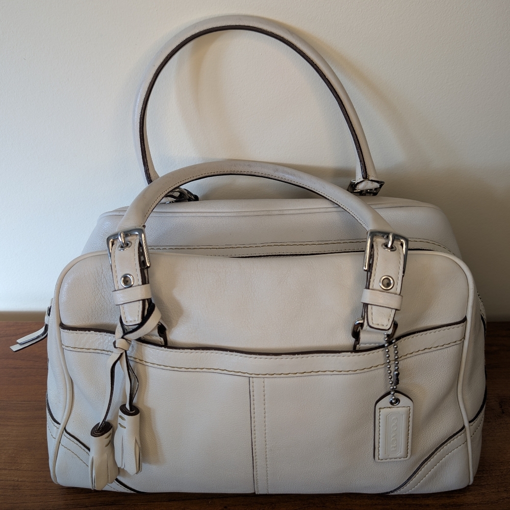 VINTAGE Coach Hampton White Leather Satchel